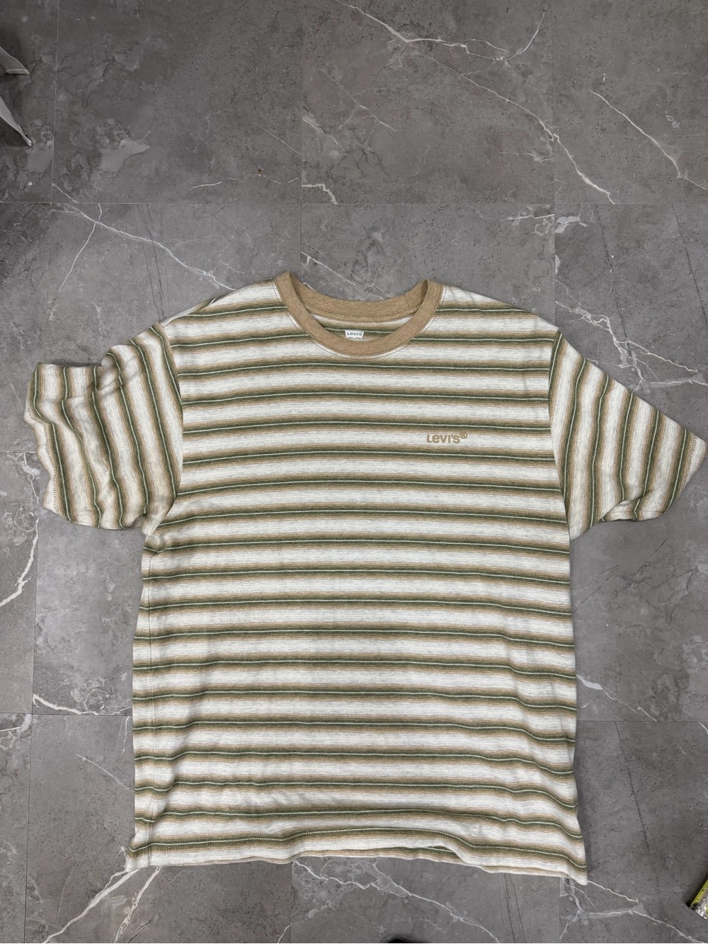 Levi's Men's Striped Pocket T-Shirt Size Small S White Gray Green Tan Tee